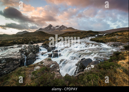 Allt Dearg Mor and the Cuillins at sunrire, Glen Sligachan, Isle of Skye, Highlands, Scotland, UK Stock Photo