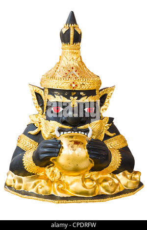 Statue of black deity called Rahu on white background Stock Photo