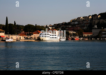 Pleasure and cruise boat moored at the quayside in the port of Gruz Dubrovnik Dalmatia Croatia Stock Photo