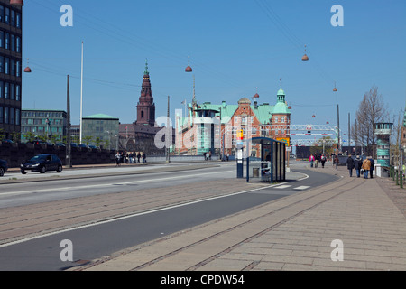 The Knippelsbro Bridge seen from Christianshavn towards Børsgade. Old renaissance building and tower of Christiansborg Palace. Stock Photo