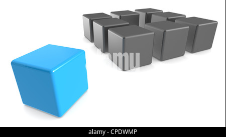 Classic Methaphore illustrated with Cubes. Matte black and blue, Business presentation series. Stock Photo