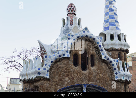 Park Guell architecture. Masterpiece of modernism architect Antoni Gaudi. Barcelona, Spain. Stock Photo