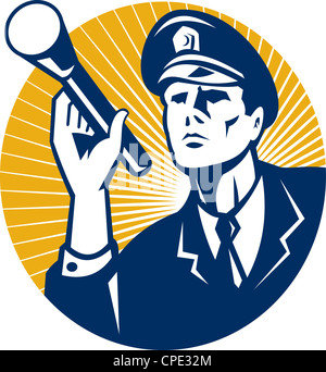 Policeman Security Guard With Flashlight Retro Stock Photo - Alamy