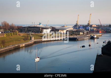 River Wear from Wearmouth Bridge, Sunderland, Tyne and Wear, England, United Kingdom, Europe Stock Photo