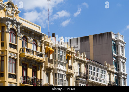 windows and balconies in traditional flats in Corunna, Spain Stock ...