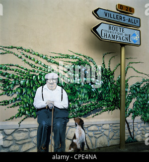 Wall art, near Reims, Champagne, France, Europe Stock Photo