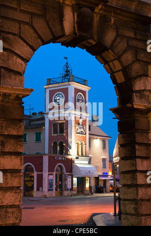 balbis arch with town clock tower next to Tito square in Rovinj Croatia ...