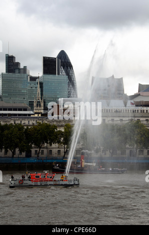 Fire resque boat on Thames Parade 2011 fires hydrant - London, England Stock Photo