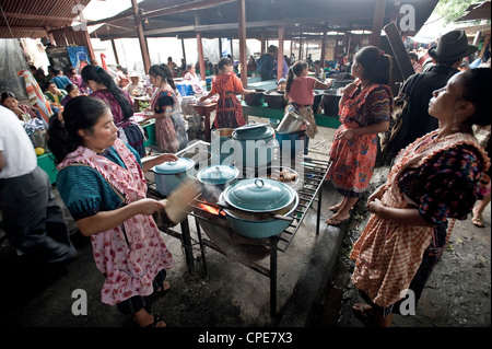 Food stalls in market, Chichicastenango, Western Highlands, Guatemala, Central America Stock Photo
