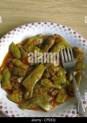 Greek Cuisine. Green Beans in Tomato Sauce Stock Photo