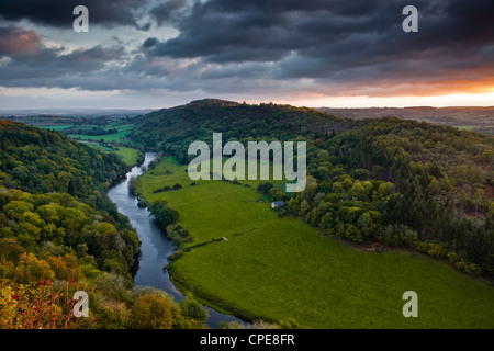 The breaking dawn sky and the River Wye from Symonds Yat rock, Herefordshire, England, United Kingdom, Europe Stock Photo
