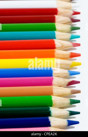 Close up of a set of coloring pencil crayons. Stock Photo