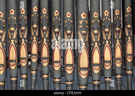 A close up of the organ pipes in St Mary's C of E Church in Maldon, Essex. Stock Photo