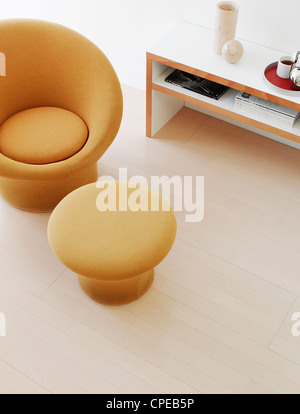 Easy Chair And Shelf Detail, Overhead View Stock Photo