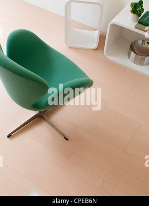 Modern Green Easy Chair And Shelf Detail, Overhead View Stock Photo