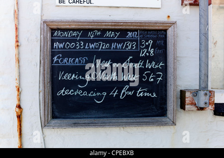Weather conditions blackboard in St Ives Cornwall Stock Photo