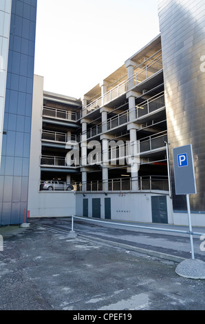 View of Multi-level parking building for vehicles. Stock Photo