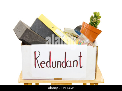 Made redundant at work as a result of the economic crisis. Isolated over white background. Stock Photo