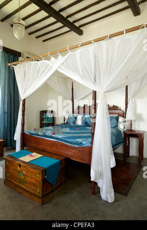 Bedroom of the Ibo lodge on Ibo island in the Quirimbas archipelago off the coast of northern Mozambique. Stock Photo