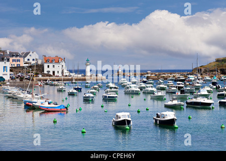 The small harbour at Sauzon, Belle-Ile, Brittany, France, on a bright summer day. Stock Photo