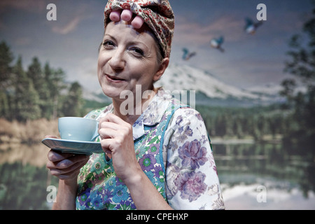 Hilda Ogden in the stage show Corrie at Salford Lowry Theatre pictured  Katherine Dow Blyton plays Hilda Ogden in the remake Stock Photo