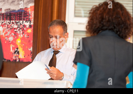 Egyptian Ambassador to Austria during the opening envelopes of votes. Stock Photo