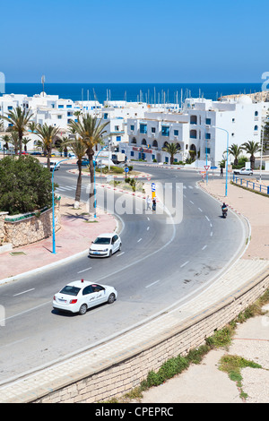 Street of Monastir city near Islamic cemetery in mausoleum of Habib Bourguiba first president of Tunisia. Africa Stock Photo