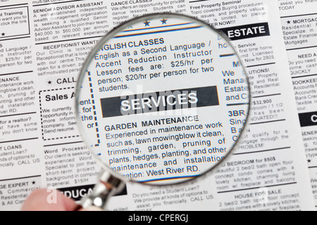 Fake Classified Ad, newspaper, Services concept. Stock Photo