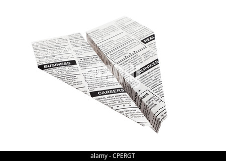 Newspaper Airplane, Classified Ad, business concept. Stock Photo