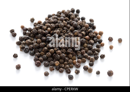 heap of black peppercorns isolated on a white background Stock Photo