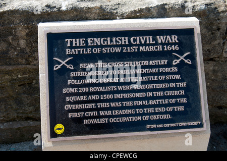 Battle of Stow plaque, Stow-on-the-Wold, Gloucestershire, England, UK Stock Photo