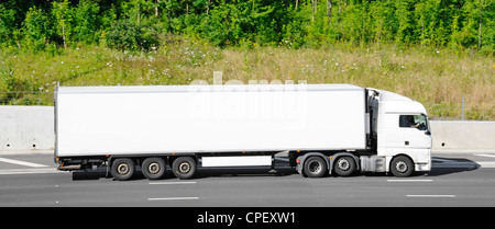 hgv articulated lorry unmarked clean trailer logistics transporting motorway driving along truck alamy axle lift drop
