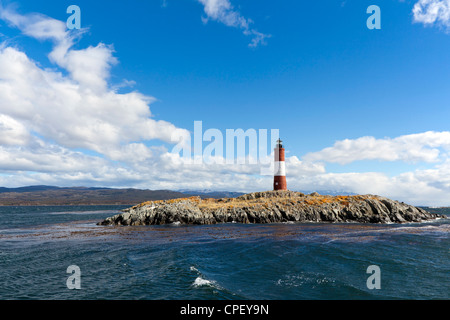 Les Eclaireurs Lighthouse on a rocky outcrop in the Beagle Channel, Tierra del Fuego. Stock Photo