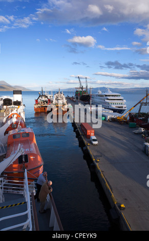 Expedition ship departing Ushuaia, Argentina Stock Photo