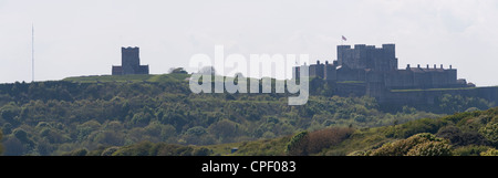 Panoramic view of Dover Castle on the heights above the town of Dover in Kent, England Stock Photo