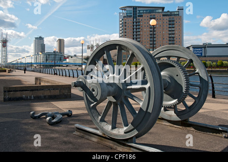 Detail from the 'Silent Cargoes' sculpture (by SITE of New York, 1996).  Trafford Wharf, Salford Quays, Manchester, England, UK. Stock Photo