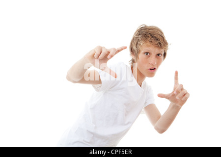 child framing face, making frame with hands Stock Photo