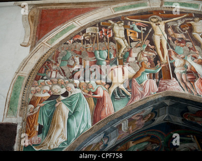 Crucifixion and Mary's despair, in Clusone's oratorio dei Disciplini Stock Photo