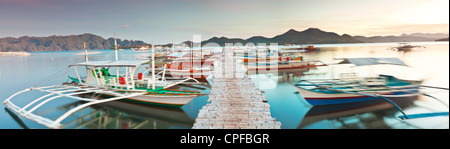 Panorama of the wooden pier in Coron Stock Photo