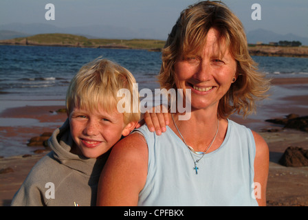 Portrait of a Mother and Son on the beach Stock Photo
