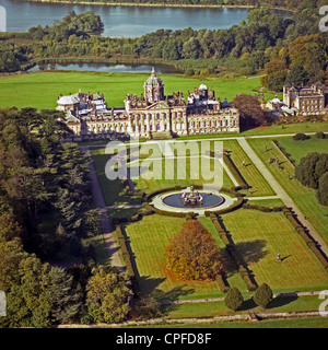 historic aerial view of Castle Howard stately home near Malton, taken on the 11th October 1986