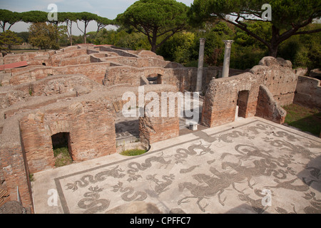 Mosaic at Terme di Nettuno at The ancient roman port town ruin of Ostia near Rome Stock Photo