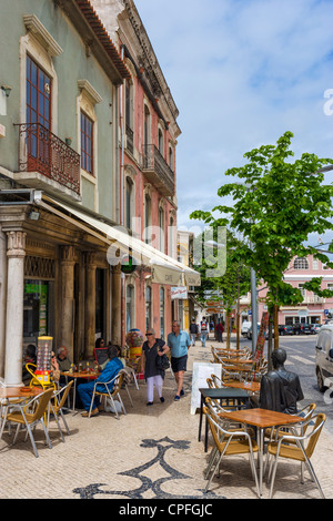 Street cafe in the town centre, Rua Jose Fernandes Guerreiro, Loule, Algarve, Portugal Stock Photo