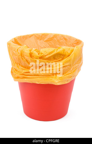 Red Garbage can with white background Stock Photo