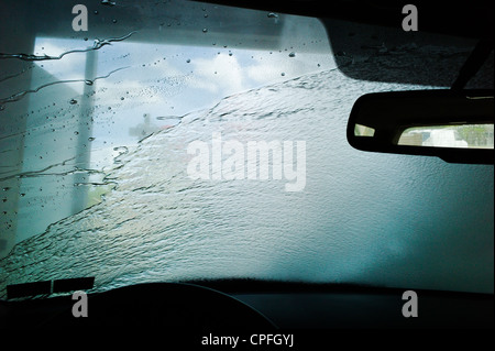 View through auto windshield, car wash Stock Photo