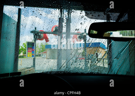 View through auto windshield, car wash Stock Photo