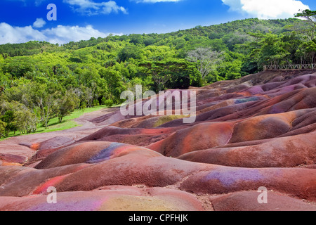 Main sight of Mauritius- Chamarel-seven-color lands Stock Photo
