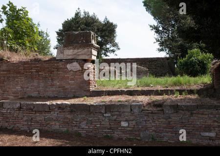 Tempio Collegiale at The ancient roman port town ruin of Ostia near Rome Stock Photo