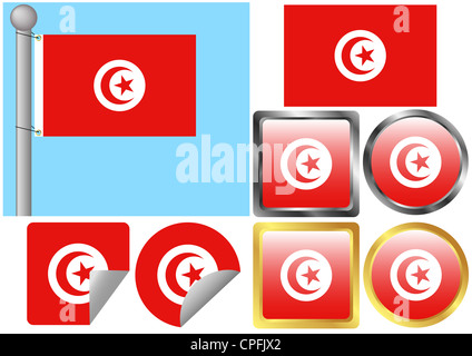 Flag Set Tunisia Stock Photo
