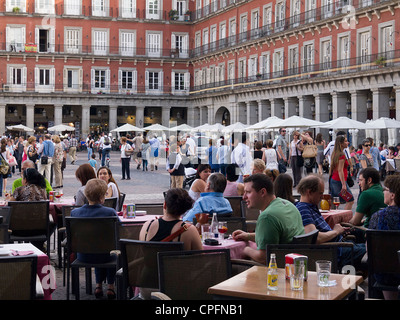 Sidewalk cafe at the Plaza Mayor in Madrid, Spain Stock Photo